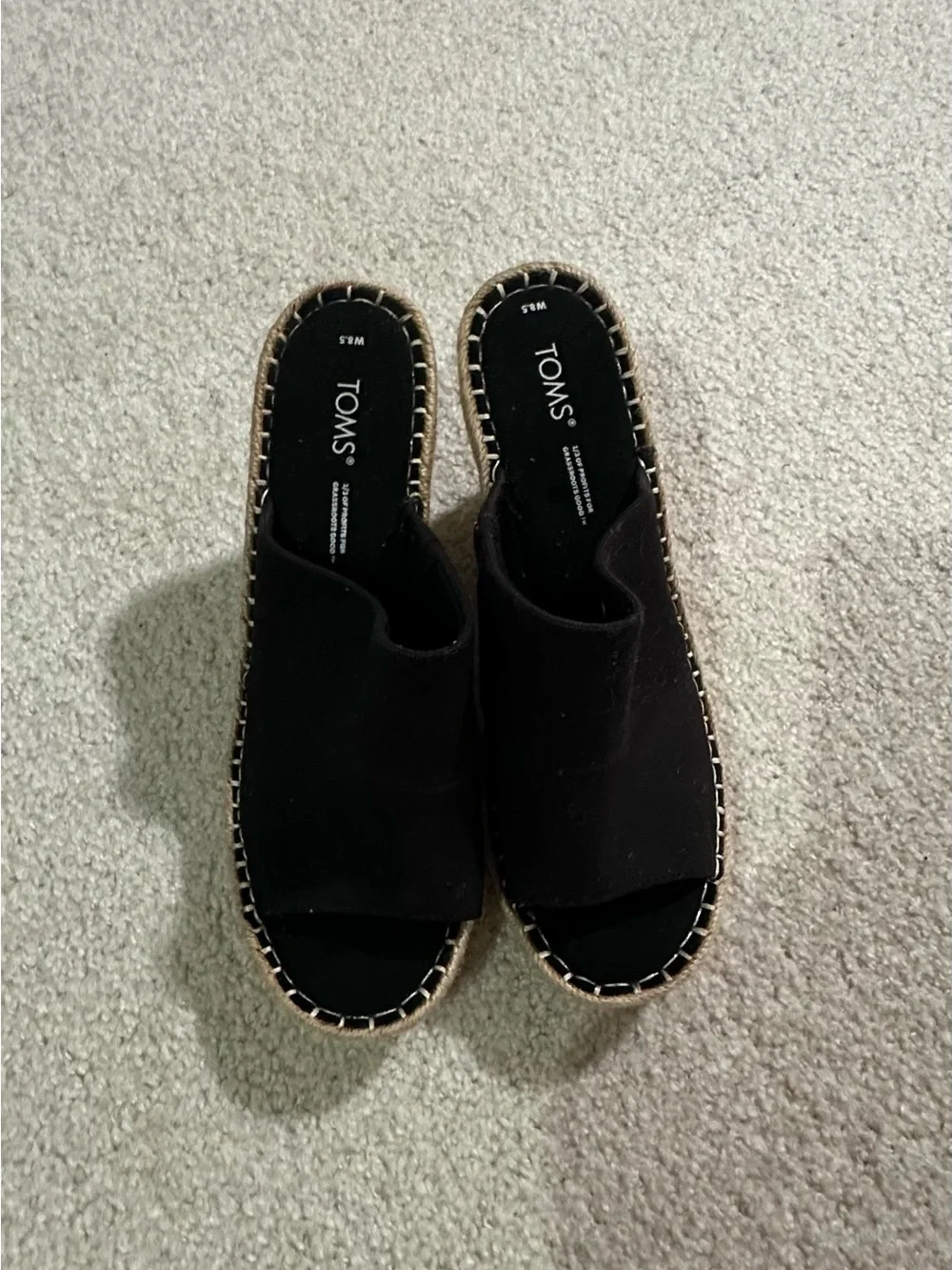 Toms Black Open-Toe Slide Espadrille Mules